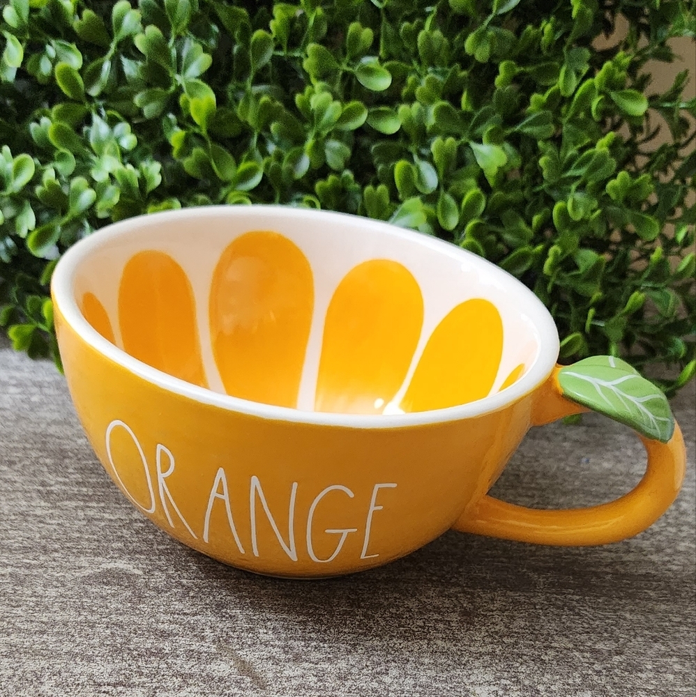 Rae Dunn Ceramic Cup Orange Name  Floral Handle